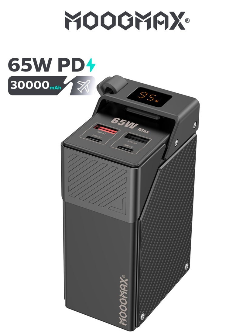 موجماكس باور بانك 30000 مللي امبير بحجم صغير. شاحن متنقل قوي بقوة 65 واط. بطارية شحن سريع بأربع منافذ (2*شاحن تايب سي & 2*شاحن يو اس بيQC3.0). بطاريه متنقله تدعم شاحن لابتوب. باور بنك مع شاشة عرض رقمية. باور بانك قوي ضد الصدمات. شواحن متنقله لشاحن ايفون، سامسونج، هونر، وغيرها من الهواتف وحتى أجهزة اللابتوب. - Image 1